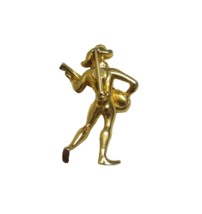 Vintage 1930&#39;s Gold Tone Royal Court Jester Pin Brooch Pat 2066969 Playing Lyre - £19.54 GBP