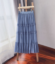 Pleated Tulle Skirt Black White Midi Length Custom Plus Size by Dressromantic image 3