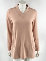 Logo Lounge Lori Goldstein Tunic Top Small Peach Pink Pockets V Neck Long Sleeve - £26.87 GBP