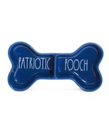 2 Rae Dunn &quot;PATRIOTIC POOCH&quot; Bone Shaped Divided 11&quot; Dog Food Dish Deep ... - $42.99