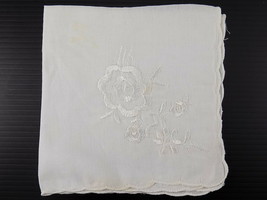 Vintage White Handkerchief Hankie Floral Embroidered Designs 10 1/2 X 10&quot; - $6.92