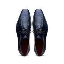Anzio Genuine Alligator and Calfskin Leather Dress Derby's Shoes Blue Jeans image 5