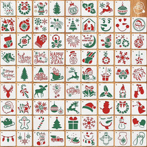 80 Pieces 3 x 3 Inch Christmas Reusable Plastic Art Craft Kits for DIY Painting - £7.36 GBP