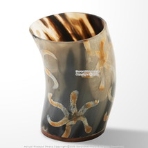 Handmade Medieval Viking Drinking Mug Cow Horn Tumbler With Earthen Desi... - $219.26 MXN