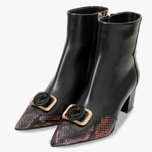 Gray Black & Fuchsia Leather Block Heel Women Boot image 2