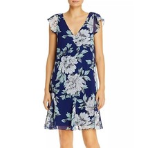 Adrianna Papell Womens Shift Dress Floral Chiffon Godet V-Neck Cap Sleeve Blue 4 - £11.39 GBP