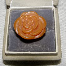 Vintage Early Plastic / Lucite Camellia Flower Ring - Intricately Formed Petals - $11.88