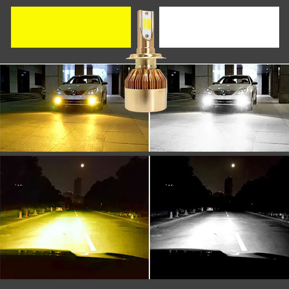 Infitary  2 Color LED Headlight H7 H4 Bulb For Car Auto 3000K Yellow White 12V F - £136.56 GBP