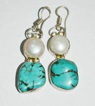 STERLING SILVER TURQUOISE PEARL EARRINGS - £23.29 GBP