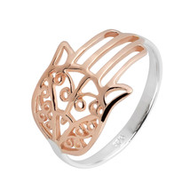 Hamsa Hand Of Protection Rose Gold Vermeil over Sterling Silver Ring-7 - £17.80 GBP