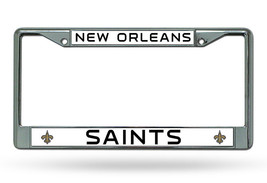 NFL New Orleans Saints Chrome License Plate Frame Thin Black Letters - £12.73 GBP