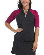 NWT BELYN KEY Pomegranate Black Reversible Half Sleeve Golf Shirt XS & S image 2