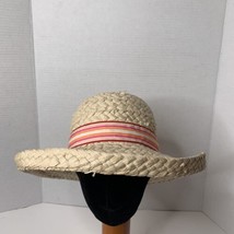 Faded Glory Paper Straw Hat With Red Pink Orange Striped Bow Size 7.5 - £6.37 GBP