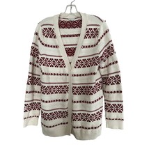 TALBOTS Knitted Cardigan Red White Nordic Geometric Design Size Med - $19.79