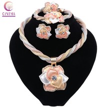 Fashion Elegant Flower Pendant Necklace Jewelry Sets Luxury Crystal Dubai Bride  - £24.45 GBP