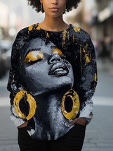 Women&#39;s Black Woman Portrait Art Print Casual Sweatshirt - $28.00