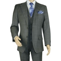 Men Apollo King 3pc Classic Suit A303 Gray white window pane 100% Wool image 2