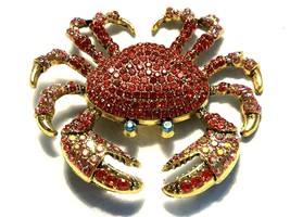 Crab With Red Rhinestones Brooch  #BP146 (Use for Zodiac Cancer) - $12.59