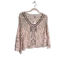 NWT ECOTE Size XS Ivory Boho Pullover Top Open Beaded Festival Flare Sleeve - £18.62 GBP