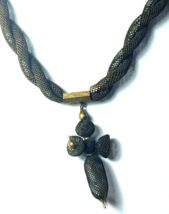Antique Victorian Hair Mourning Jewelry &amp; Gold Filled Necklace w/ Pendant - £290.25 GBP