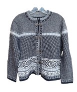 SKYR Nordic classic fair isle 100% wool cardigan sweater pewter frog cla... - $57.42