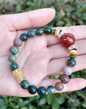 Pair Stretch OM Mani Indian Jade Gemstone Prayer Beads Wrist Mala Bracelets - $14.36