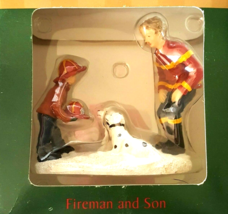 Vintage 2002 Village Square New in Box Fireman &amp; Son 2 Dogs Christmas Fi... - $18.81