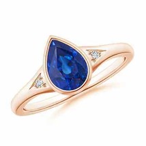 Angara Natural 8x6mm Blue Sapphire Side Stones Ring in 14K Rose Gold (Size-7.5) - £1,664.10 GBP
