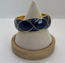 Loft Gold-Tone Blue Wavy Pattern Traditional Enamel Bangle Bracelet Magnetic - £11.36 GBP