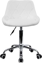 White Kktoner Mid Back Pu Leather Height Adjustable Swivel Modern Task Chair - £72.47 GBP