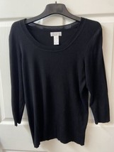 Worthington Woman Sweater Size 1x Black Round Neck Ribber 3/4 Sleeve Career Top - £9.82 GBP