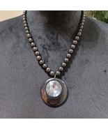 Women Fashion Black Gunmetal Beaded Clear Rhinestone Pendant Necklace w/... - £21.18 GBP