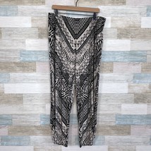 Chicos Ruched Hem Pull On Ankle Pants Beige Black Tribal Stretch Womens ... - $39.59