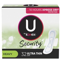 U by Kotex Security Ultra Thin Feminine Pads with Wings, Heavy Absorbency, - £9.56 GBP