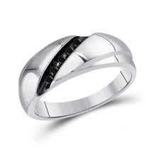 Sterling Silver Mens Round Black Color Treated Diamond Diagonal Row Band... - £93.95 GBP