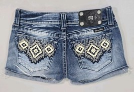 Miss Me Mid Rise Shorts 26 JW5416H Embroidered Blue Silver Studded Leath... - €29,45 EUR