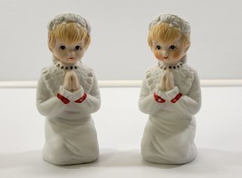 N) Vintage Set of 2 Ceramic Kneeling Praying Girl Figurines - $9.89