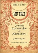 Lulu Belle Menu Scottsdale Arizona 1950&#39;s Gay Nineties Bar &amp; Restaurant  - $37.62