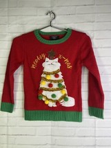 Meowy X-Mas Kitty Kitten Cat Christmas Tree Tinsel Holiday Sweater Girls Size S - £22.09 GBP