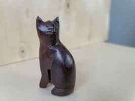 Vintage Carved Wood Kiitty Cat Figurine 2 5/8 Inches Africa? Indonesia? - $11.88