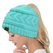 Ponytail Beanie Hat For Women, High Messy Warm Stretch Cable Knit Winter... - £9.60 GBP