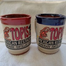 Two Topis Mexican Restaurant mugs, stoneware, great colors, Mexican design - $25.00