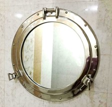 20&quot; Nickel Plated Canal Boat Porthole-Window Ship Round Mirror Wall Deco... - £105.64 GBP