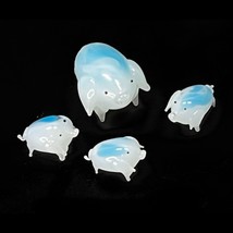 Miniature Piggy Art Glass Mini Mama Pig 3 Piggies Blue Glass Mid-Century  5/8&quot; - £17.12 GBP