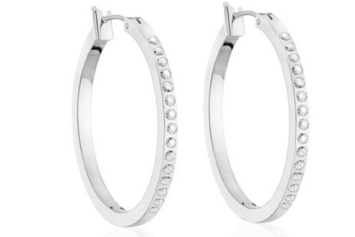 Primary image for Crystals By Swarovski Outside Hoop Earrings in Rhodium Overlay 1.25 Inch