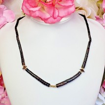 Vintage Tigers Eye Stone Brown Shell Heishi Beaded Choker Necklace - £16.02 GBP