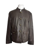 Preston &amp; York Womens Brown Leather Lambskin Jacket Size Medium Button Front - £27.86 GBP