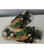 Blossoms Wood Bottom Sandals Rubber Soles Floral Print Remarkably Comfy ... - £14.81 GBP