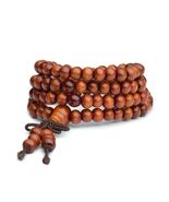 Stretch Wrap Mala Bracelet 108 6mm Brown Buddha Bead Wood Prayer Buddhis... - $4.95