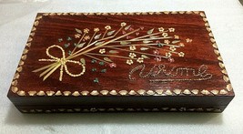 Albanian Wood Jewelery Box HANDMADE-FLOWER DESIGN-1989-COMMUNISEM TIME-32X19 Cm - £63.30 GBP